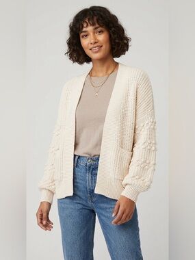 Madewell Off-White Cotton Oversized Bobble Cardigan